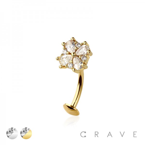 MULTI CZ FLOWER TOP 316L SURGICAL STEEL THREADLESS FLOATING BELLY BUTTON RING 